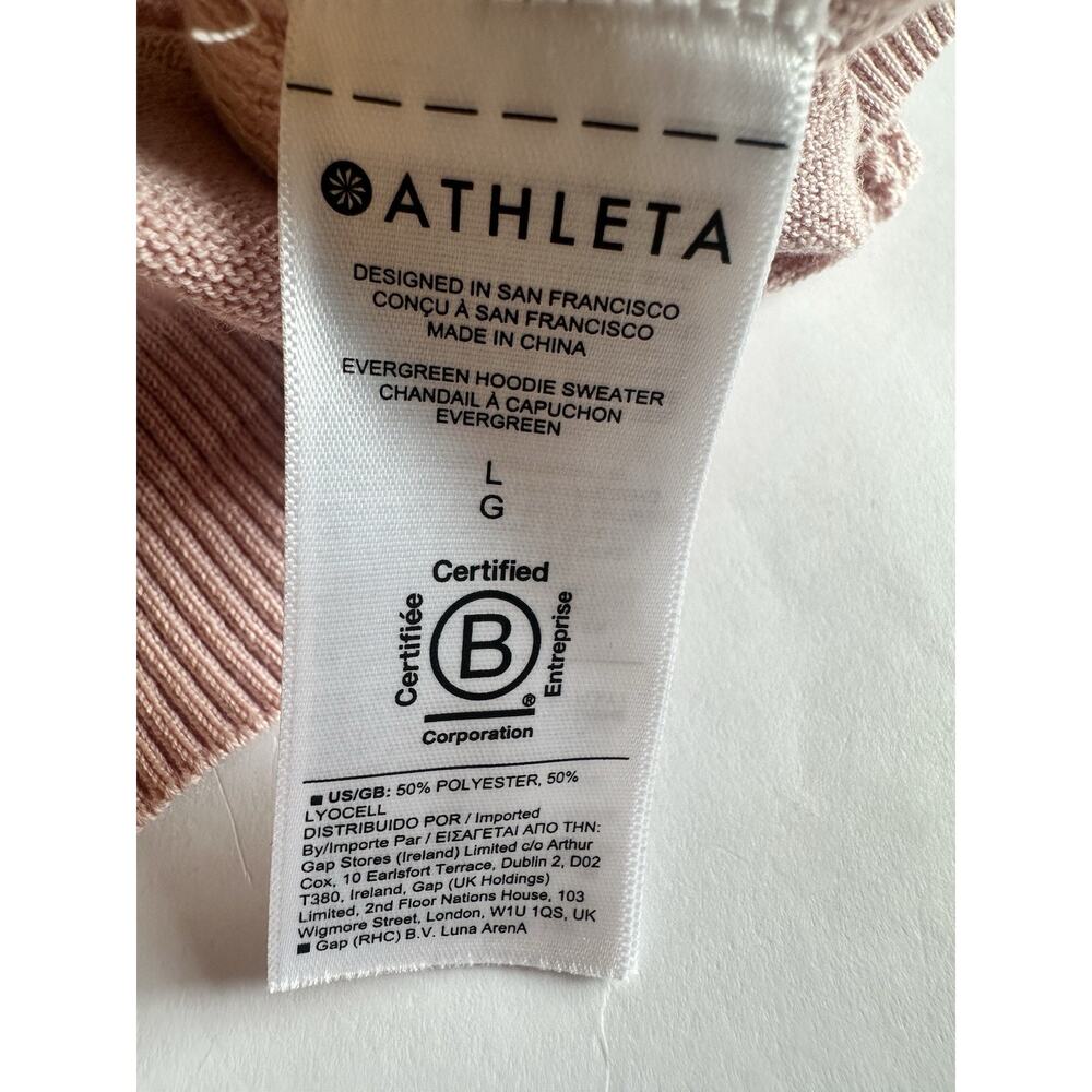 Athleta Evergreen V-Neck Knit Hoodie Sweater Blush Pink L Athleisure Balletcore - Picture 6 of 10